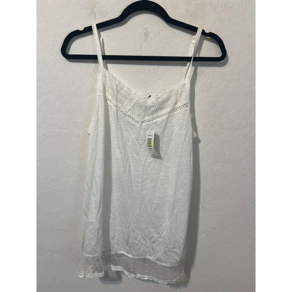 NWT Torrid Sz 00 (US 10 M/L) White Chrochet Trim Cami Swiss Dot